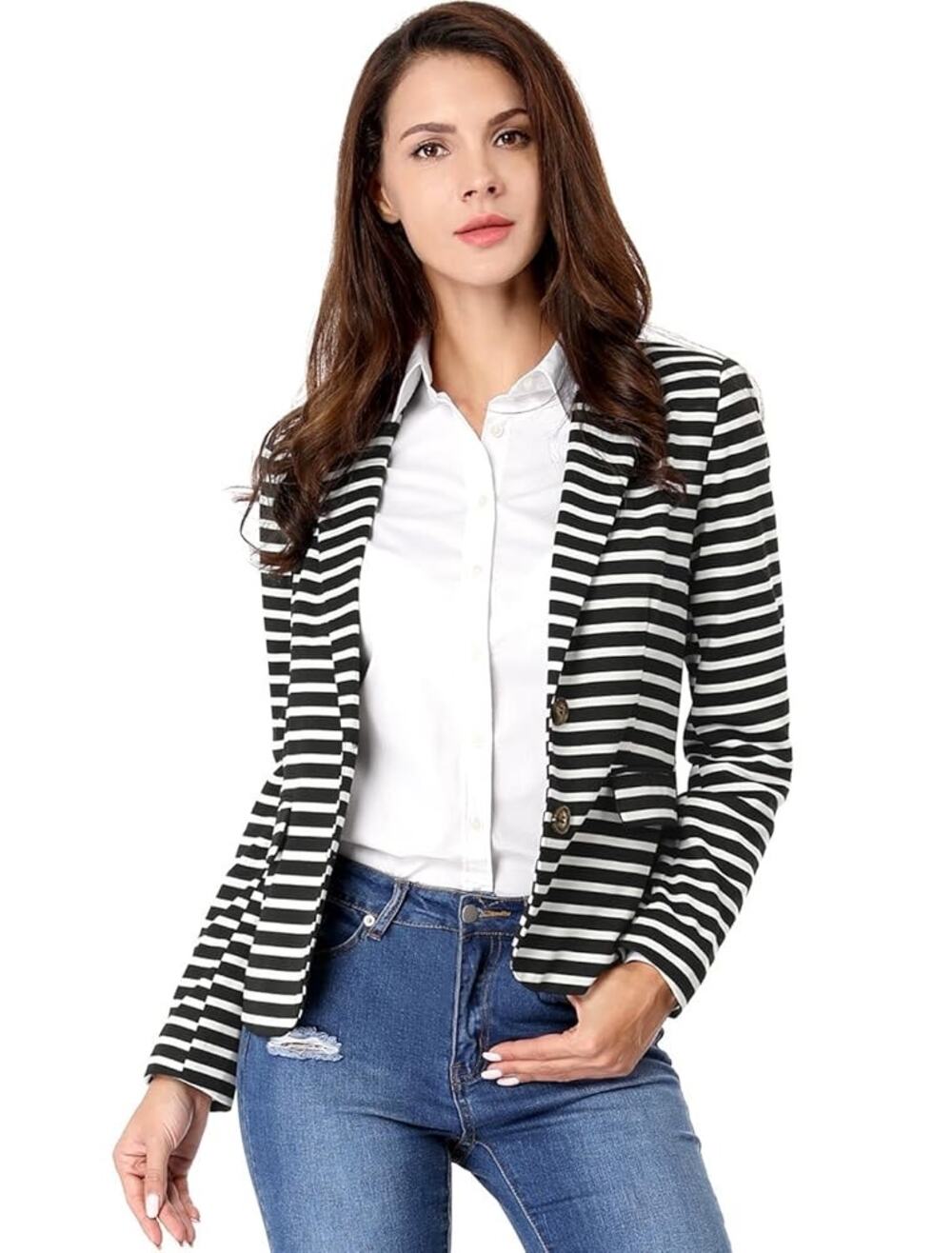 Allegra K Women's Notched Button Closure Blazer XSmall